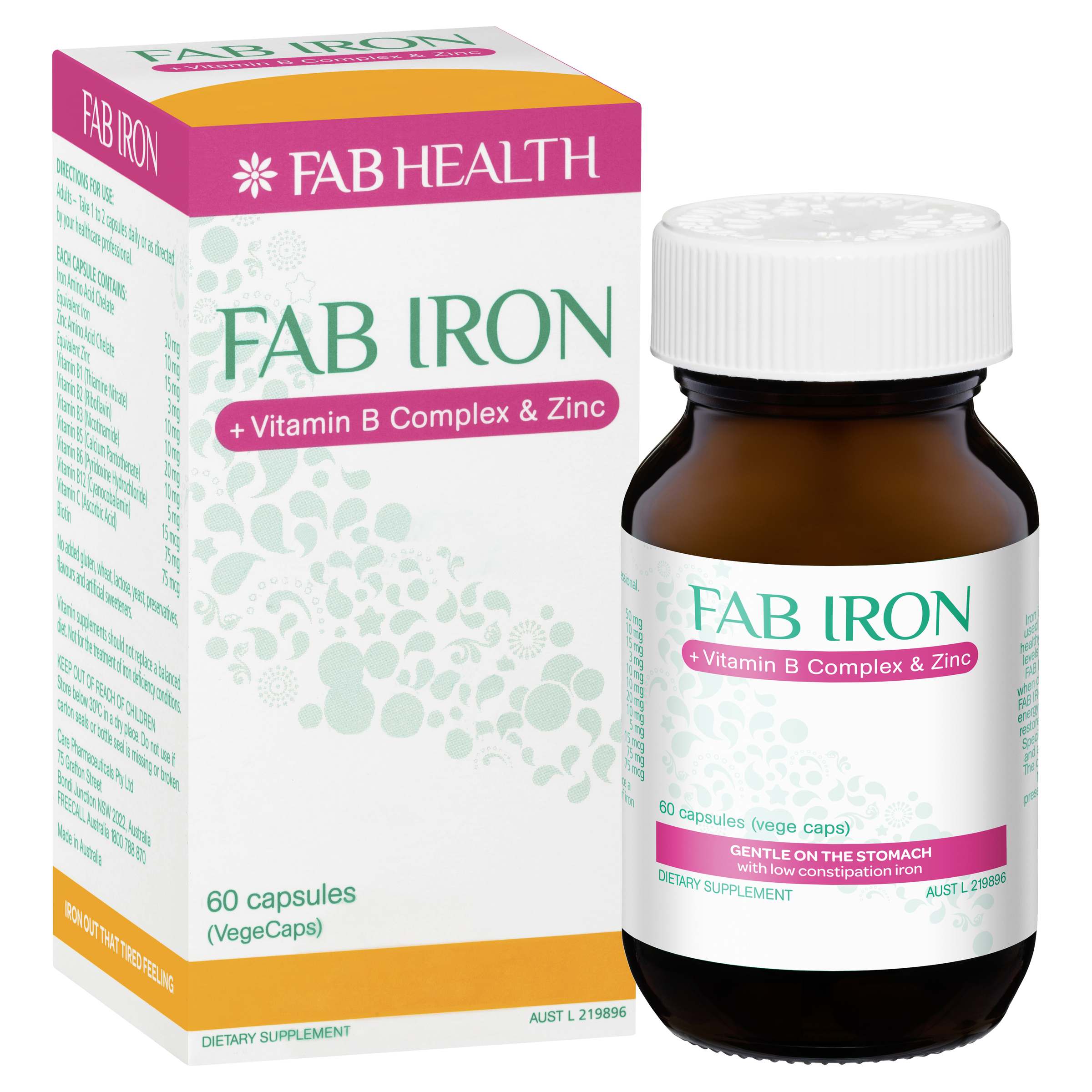 FAB IRON Vitamin B Complex Zinc Oral Capsules 60 
