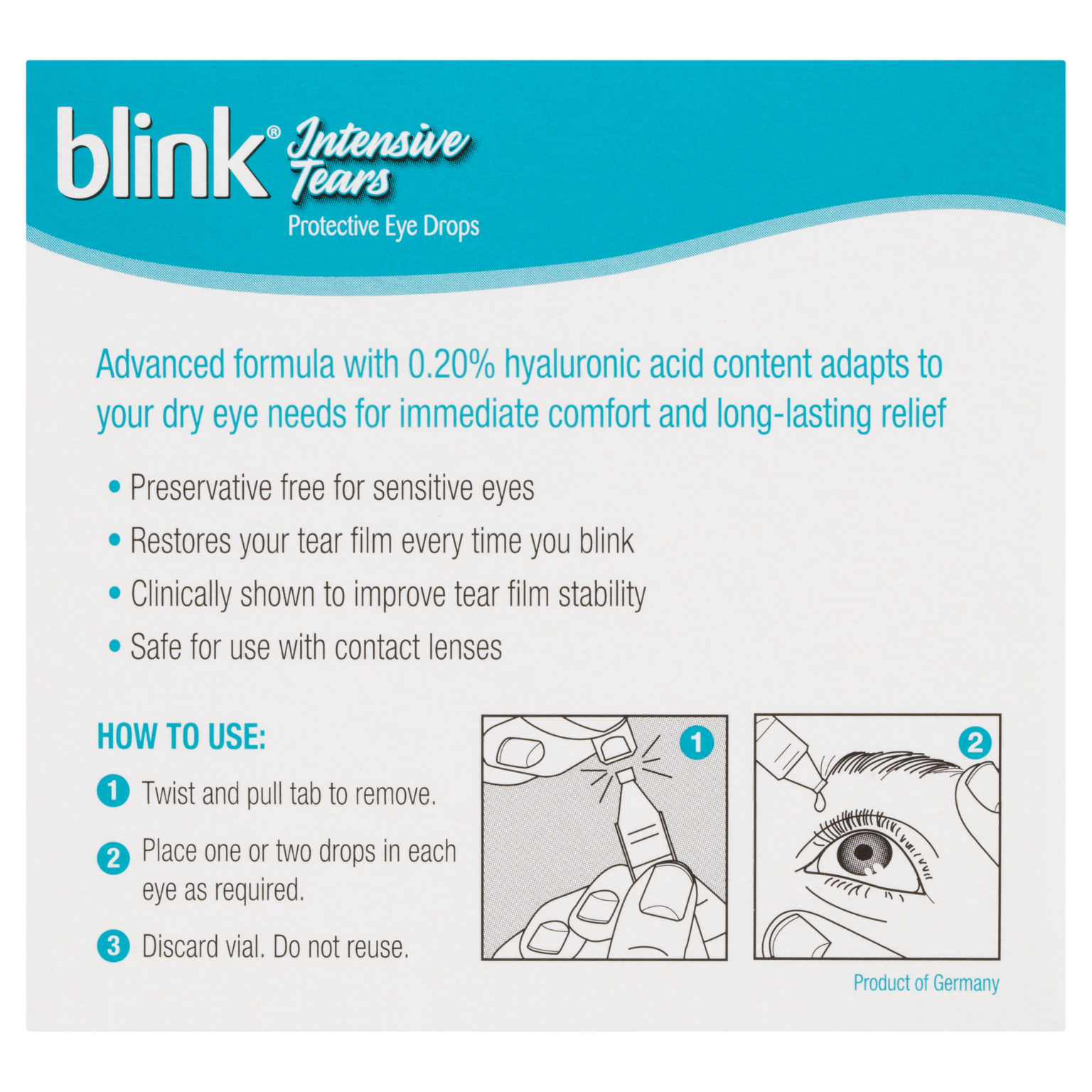 Blink Intensive Tears Protective Eye Drops MildModerate 20 x 0.4mL