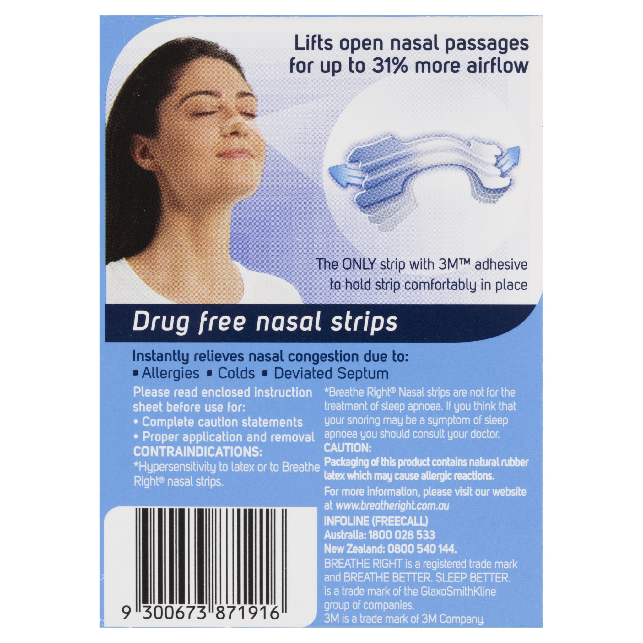 Breathe Right Clear Nasal Congestion Stop Snoring Strips Large Size 10s